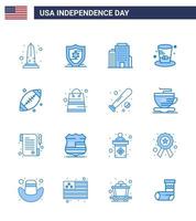 pak van 16 Verenigde Staten van Amerika onafhankelijkheid dag viering blues tekens en 4e juli symbolen zo net zo sport bal gebouw Verenigde Staten van Amerika hoed bewerkbare Verenigde Staten van Amerika dag vector ontwerp elementen
