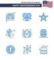 blauw pak van 9 Verenigde Staten van Amerika onafhankelijkheid dag symbolen van festival voedsel mannen vliegend vlieger bewerkbare Verenigde Staten van Amerika dag vector ontwerp elementen