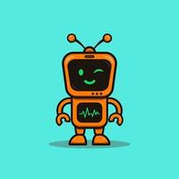 schattig illustratie tekenfilm geel televisie TV robot wetenschap karakter web sticker icoon mascotte logo vector