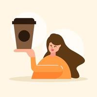 schattig aanbiddelijk tekenfilm gelukkig koffie meisje vrouw illustratie voor sticker icoon mascotte en logo vector