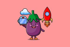 schattig mascotte tekenfilm karakter aubergine astronaut vector