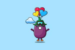 schattig tekenfilm aubergine is Parachutespringen met ballon vector