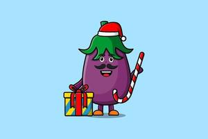 schattig tekenfilm aubergine de kerstman clausule karakter vector