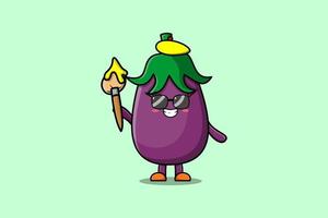 schattig tekenfilm aubergine schilder portrettist vector