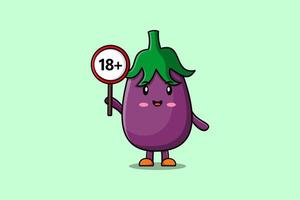 schattig tekenfilm aubergine Holding 18 plus teken bord vector