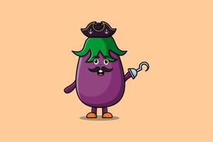 schattig tekenfilm piraat aubergine met haak hand- vector