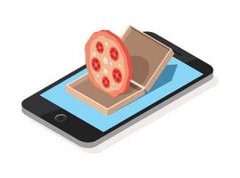 3d isometrische vlak vector concept van, restaurant en cafe online voedsel bestellen app met smartphone. geschikt voor diagrammen, infografieken, en andere grafisch middelen