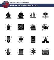 modern reeks van 16 solide glyphs en symbolen Aan Verenigde Staten van Amerika onafhankelijkheid dag zo net zo kaart Amerikaans Amerikaans woestijn bloem bewerkbare Verenigde Staten van Amerika dag vector ontwerp elementen