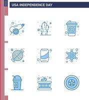 9 Verenigde Staten van Amerika blauw pak van onafhankelijkheid dag tekens en symbolen van kan partij fles rooster barbecue bewerkbare Verenigde Staten van Amerika dag vector ontwerp elementen