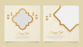 gelukkig eid Islamitisch Arabisch wit luxe achtergrond met meetkundig patroon en leeg ruimte voor foto vector