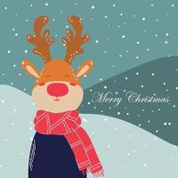 Kerstmis kaart met schattig hert. schattig karakter. poster of uitnodiging. tekening illustratie. vector