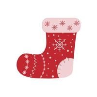 Kerstmis kous in rood met een patroon van sneeuwvlokken Aan een wit achtergrond. geïsoleerd. Kerstmis vakantie. nieuw jaren vakantie. illustratie. vector