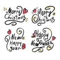 reeks van kalligrafische inscripties. gelukkig nieuw jaar en vrolijk kerstmis. ontwerp sjabloon voor uitnodigingen, ansichtkaarten, kleren. geïsoleerd achtergrond. vector