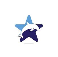 dolfijn en ster vector logo ontwerp. dolfijn en ster icoon gemakkelijk teken. creatief visvangst bedrijf idee concept.
