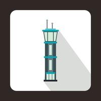 luchthaven controle toren icoon, vlak stijl vector