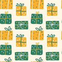 naadloos patroon met Kerstmis presenteert, divers verpakt geschenk dozen vector