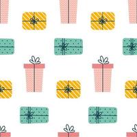 naadloos Kerstmis patroon met geschenk dozen Aan wit achtergrond. vector