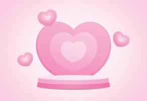 schattig lief pastel roze hart backdrop met podium Scherm 3d illustratie vector voor zetten voorwerp