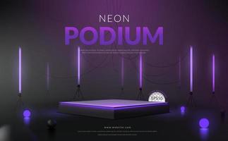 plein Purper neon podium met Purper fluorescerend buis achtergrond, vector illustratie