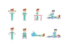 Fysiotherapie en revalidatie Icon Set vector