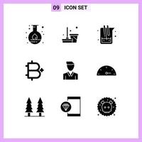9 universeel solide glyph tekens symbolen van plus munt chemie bitcoin laboratorium bewerkbare vector ontwerp elementen