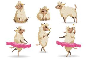 schattig schapen dier tekenfilm set. weinig pluizig lam vector