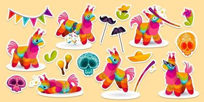 reeks van stickers Mexicaans ezel pinata patches vector