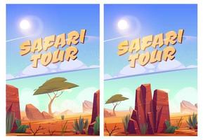 safari tour posters met Afrikaanse savanne landschap vector