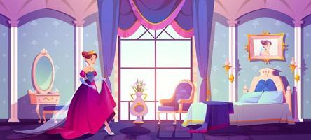 prinses in haar Koninklijk slaapkamer, mooi jong vrouw vector