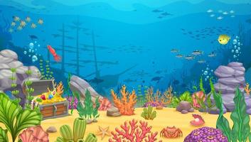 tekenfilm onderwater- landschap met gezonken fregat vector