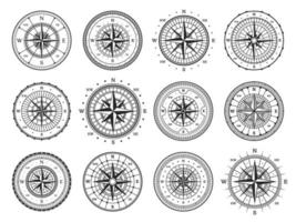 oud kompas, wijnoogst kaart wind roos routebeschrijving vector