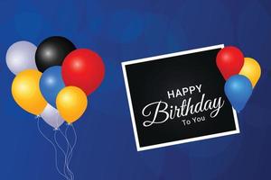 gelukkig verjaardag naar u kaart met ballonnen en foto kader vector ontwerp