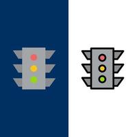 licht verkeer signaal navigatie regel pictogrammen vlak en lijn gevulde icoon reeks vector blauw achtergrond