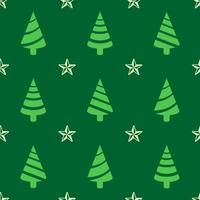 Kerstmis naadloos patroon. groen gekleurde Kerstmis boom pictogrammen en sterren Aan donker groen achtergrond. Kerstmis structuur vector