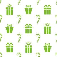 Kerstmis naadloos patroon. groen gekleurde snoep wandelstokken en geschenk dozen Aan wit achtergrond. Kerstmis structuur vector