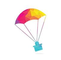 geschenk levering vector logo ontwerp. parachute geschenk levering concept embleem.