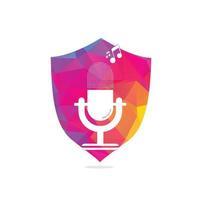 microfoon podcast logo ontwerp. studio tafel microfoon met uitzending icoon ontwerp. vector