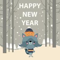 nieuw jaar groet kaart met schattig wolf vector illustratie