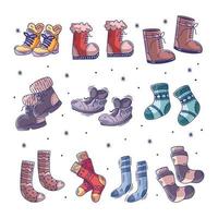 laarzen en sokken hand- getrokken doodles vol kleur vector