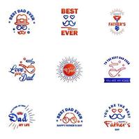 9 blauw en rood reeks van vector gelukkig vaders dag typografie wijnoogst pictogrammen belettering voor groet kaarten banners t-shirt ontwerp vaders dag bewerkbare vector ontwerp elementen