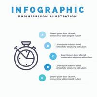 meten tijd klok gegevens wetenschap lijn icoon met 5 stappen presentatie infographics achtergrond vector