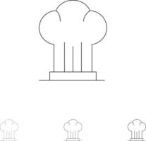pet chef kookplaat hoed restaurant stoutmoedig en dun zwart lijn icoon reeks vector