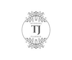 tj initialen brief bruiloft monogram logos verzameling, hand- getrokken modern minimalistisch en bloemen Sjablonen voor uitnodiging kaarten, opslaan de datum, elegant identiteit voor restaurant, boetiek, cafe in vector