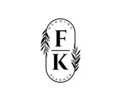 fk initialen brief bruiloft monogram logos verzameling, hand- getrokken modern minimalistisch en bloemen Sjablonen voor uitnodiging kaarten, opslaan de datum, elegant identiteit voor restaurant, boetiek, cafe in vector