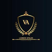 va brief eerste met Koninklijk sjabloon.elegant met kroon logo vector, creatief belettering logo vector illustratie.