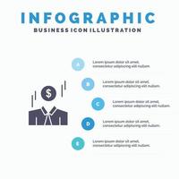 zakenman dollar Mens geld solide icoon infographics 5 stappen presentatie achtergrond vector