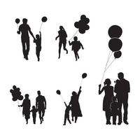 gelukkig familie met ballonnen silhouetten, familie bedrijven ballonnen silhouetten vector
