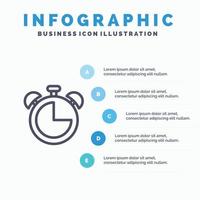 alarm klok onderwijs timer lijn icoon met 5 stappen presentatie infographics achtergrond vector