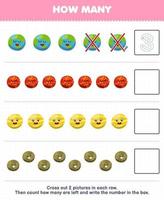 onderwijs spel voor kinderen tellen hoe veel schattig tekenfilm planeet en schrijven de aantal in de doos afdrukbare zonne- systeem werkblad vector