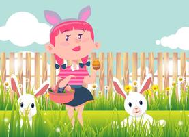 Kid Easter Egg Hunt Vector Achtergrond